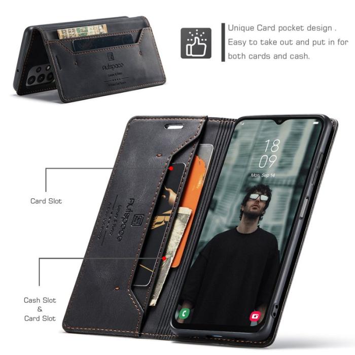 AUTSPACE - AUTSPACE A01 Wallet Fodral för Samsung Galaxy M23 5G - Svart