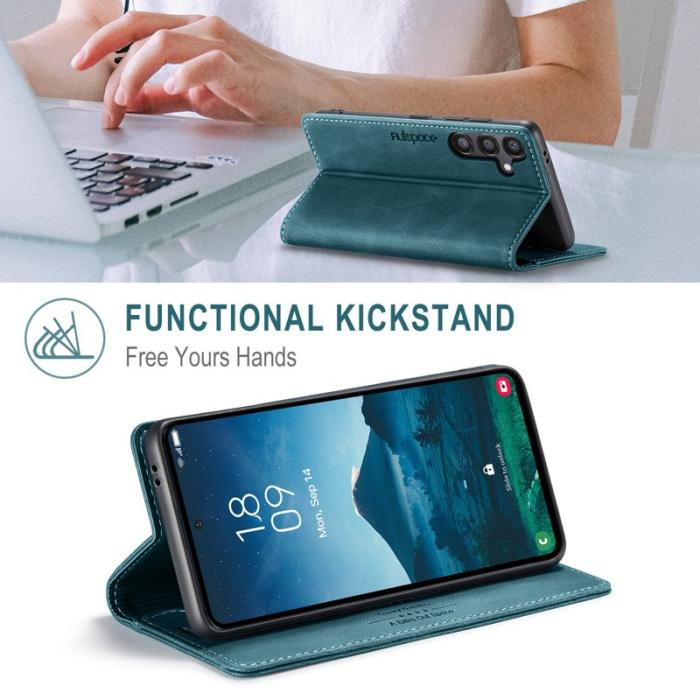 AUTSPACE - AUTSPACE A01 Wallet Fodral för Samsung Galaxy S24+ - Äkta läder - Blå