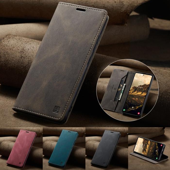 AUTSPACE - AUTSPACE A01 Wallet Fodral för Samsung Galaxy S25+ - Äkta läder - Kaffe