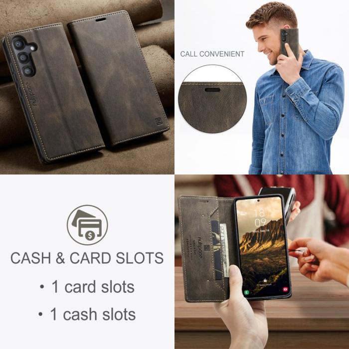 AUTSPACE - AUTSPACE A01 Wallet Fodral för Samsung Galaxy S25+ - Äkta läder - Kaffe