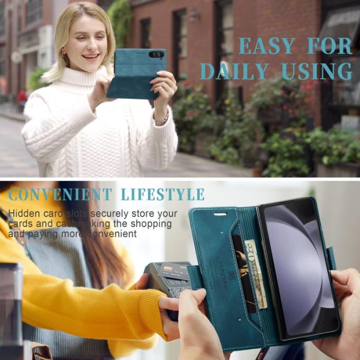 AUTSPACE - AUTSPACE A01 Wallet Fodral för Samsung Galaxy Z Fold5 - Äkta läder - Blå