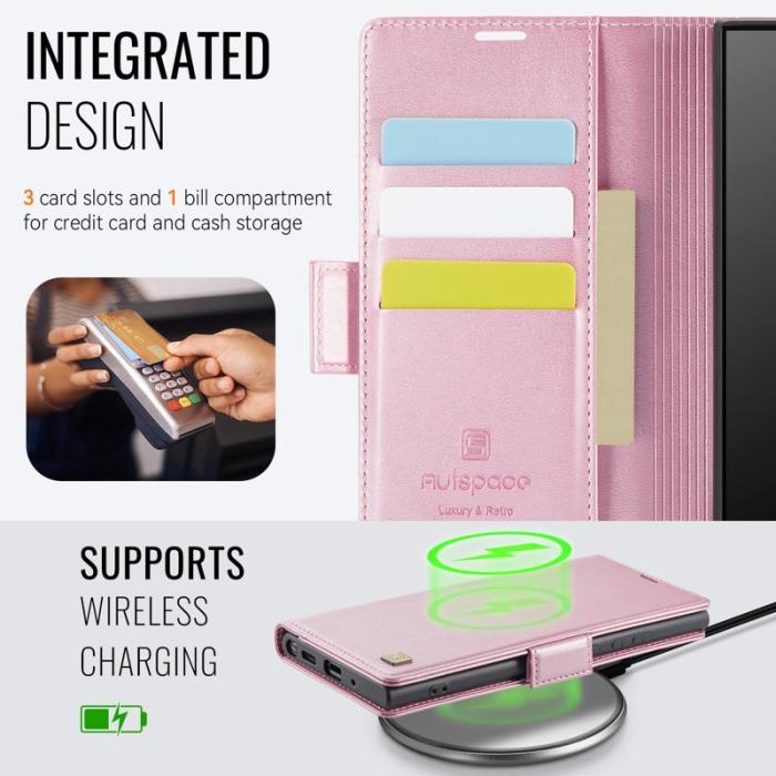 AUTSPACE - AUTSPACE A11 Fodral för Samsung Galaxy Note20 Ultra - Äkta läder - Rosa