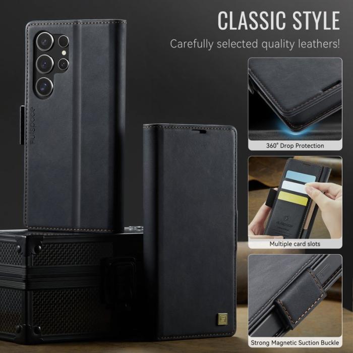 AUTSPACE - AUTSPACE A11 Fodral för Samsung Galaxy S23 Ultra - Äkta läder - Svart