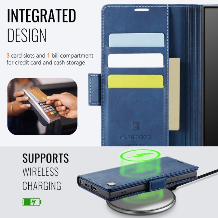 AUTSPACE - AUTSPACE A11 Fodral för Samsung Galaxy S24 Ultra - Äkta läder - Blå