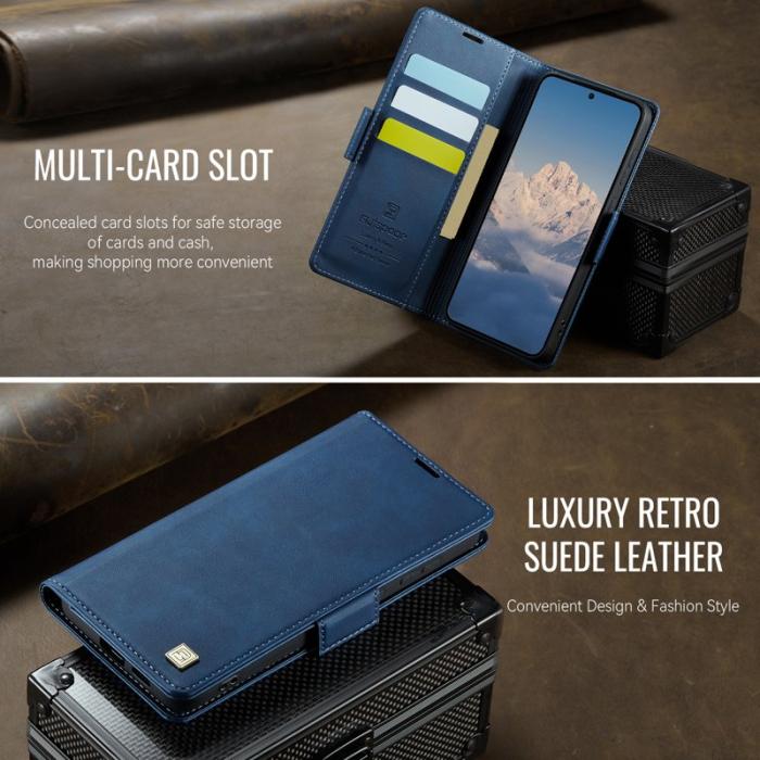 AUTSPACE - AUTSPACE A11 Fodral för Samsung Galaxy S25 Edge - Äkta läder - Blå