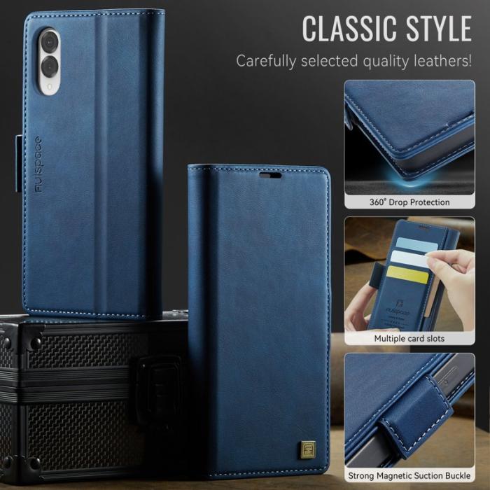 AUTSPACE - AUTSPACE A11 Fodral för Samsung Galaxy S25 Edge - Äkta läder - Blå