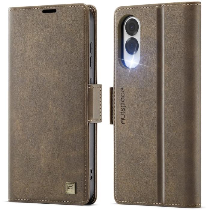 AUTSPACE - AUTSPACE A11 Fodral för Samsung Galaxy S25 Edge - Äkta läder - Brun