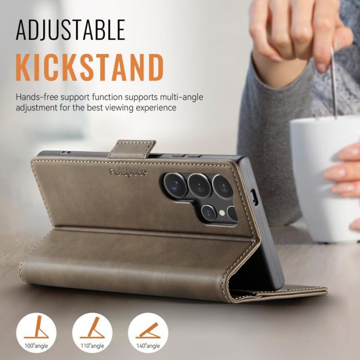 AUTSPACE - AUTSPACE Fodral för Samsung Galaxy S25 Ultra - Äkta läder - Brun