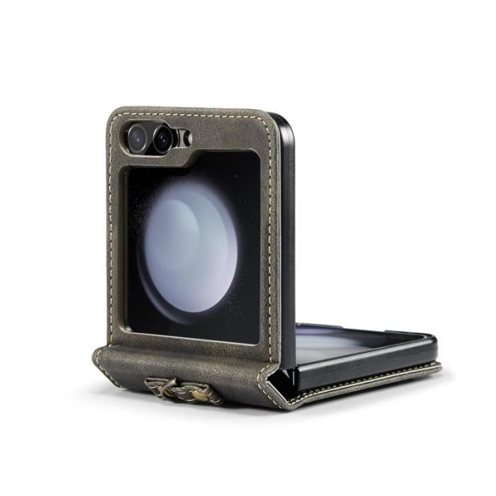 AUTSPACE - AUTSPACE Fodral för Samsung Galaxy Z Flip5 5G Äkta läder - Kaffe