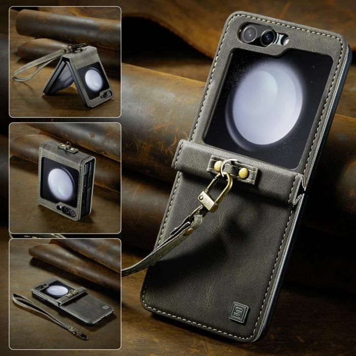 AUTSPACE - AUTSPACE Fodral för Samsung Galaxy Z Flip5 5G Äkta läder - Kaffe