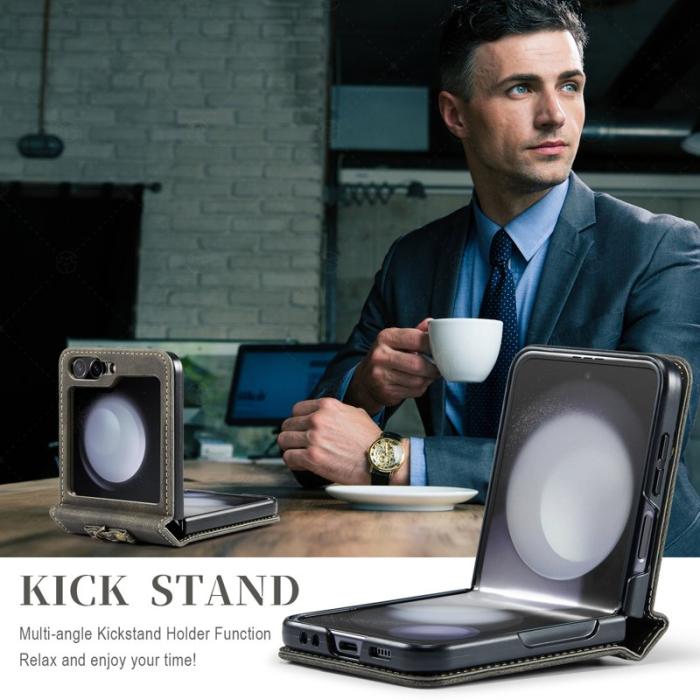 AUTSPACE - AUTSPACE Fodral för Samsung Galaxy Z Flip5 5G Äkta läder - Kaffe