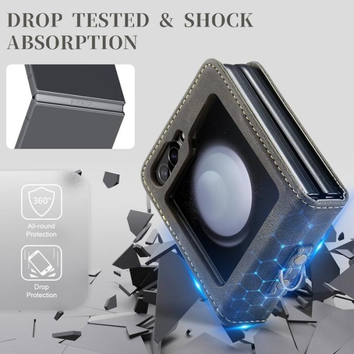 AUTSPACE - AUTSPACE Fodral för Samsung Galaxy Z Flip5 5G Äkta läder - Kaffe