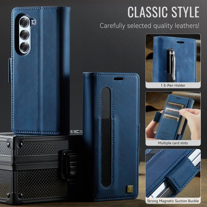 AUTSPACE - AUTSPACE Fodral för Samsung Galaxy Z Fold5 5G Äkta läder - Blå