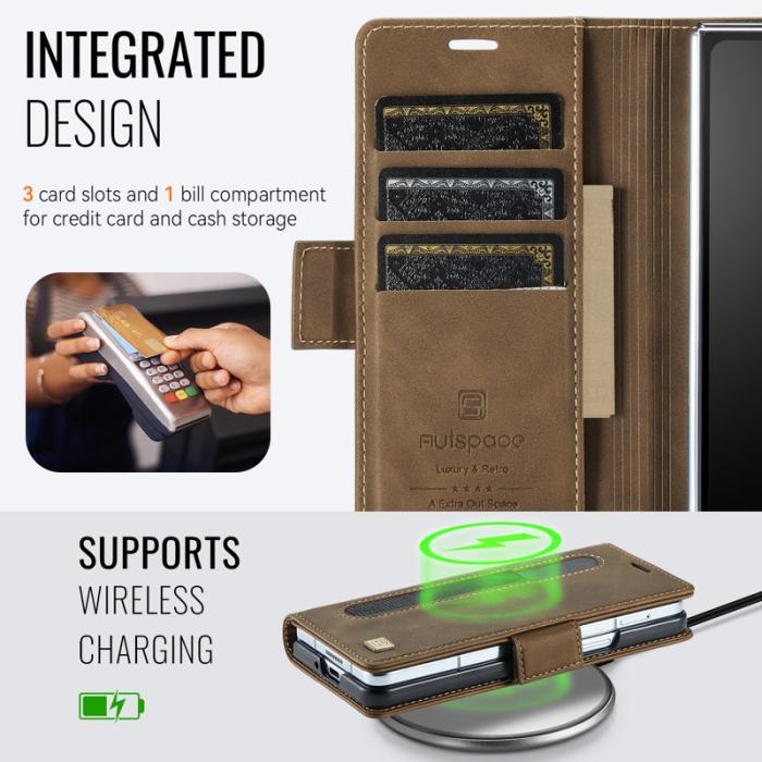 AUTSPACE - AUTSPACE Fodral för Samsung Galaxy Z Fold5 5G Äkta läder - Brun