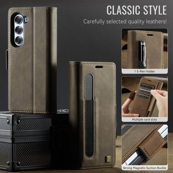 AUTSPACE - AUTSPACE Fodral för Samsung Galaxy Z Fold5 5G Äkta läder - Brun