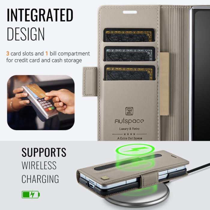 AUTSPACE - AUTSPACE Fodral för Samsung Galaxy Z Fold5 5G Äkta läder - Grå