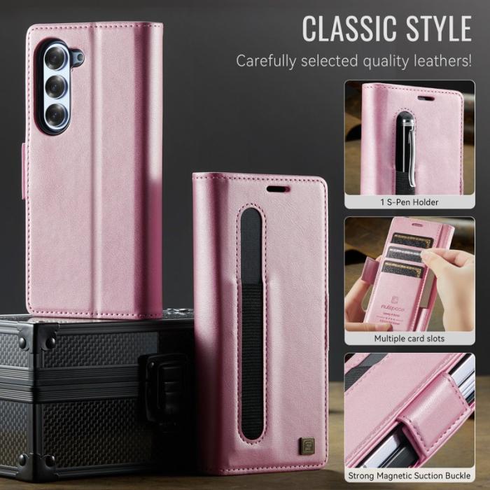 AUTSPACE - AUTSPACE Fodral för Samsung Galaxy Z Fold5 5G - Äkta läder - Rosa
