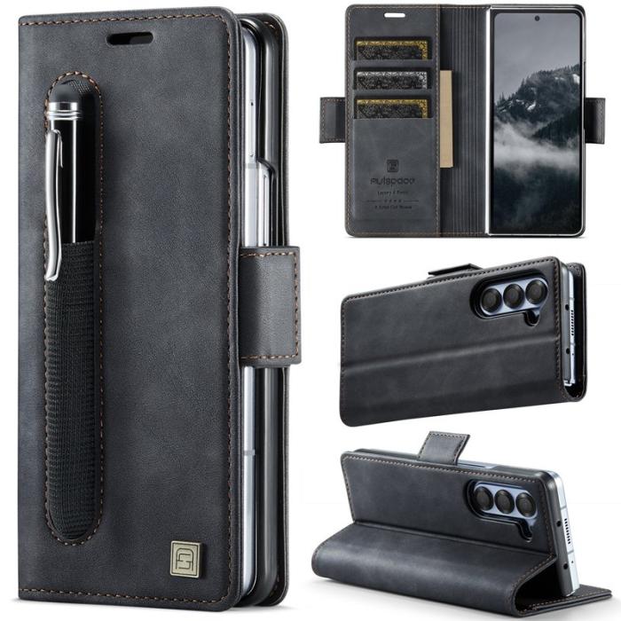 AUTSPACE - AUTSPACE Fodral för Samsung Galaxy Z Fold5 5G Äkta läder - Svart