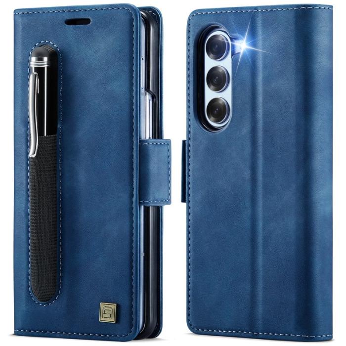 AUTSPACE - AUTSPACE Fodral för Samsung Galaxy Z Fold6 5G Äkta läder - Blå