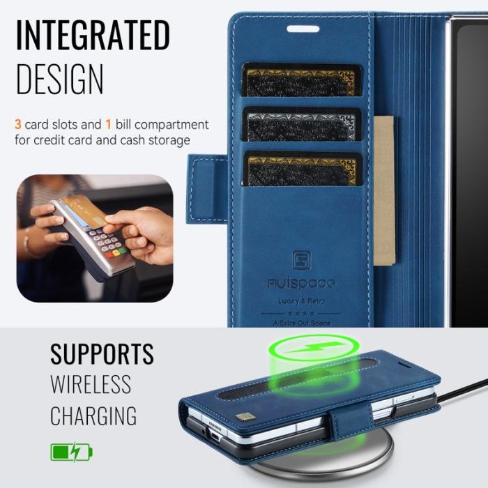 AUTSPACE - AUTSPACE Fodral för Samsung Galaxy Z Fold6 5G Äkta läder - Blå