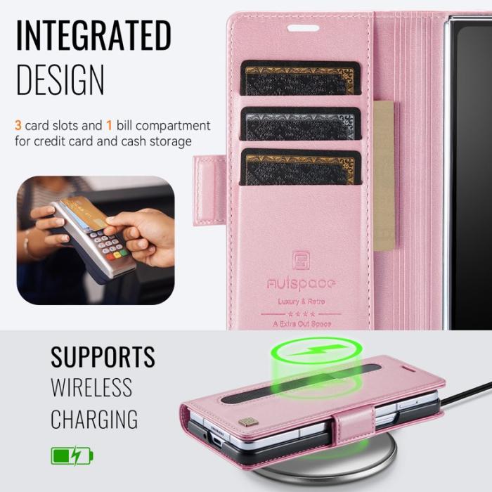 AUTSPACE - AUTSPACE Fodral för Samsung Galaxy Z Fold6 5G Äkta läder - Pink