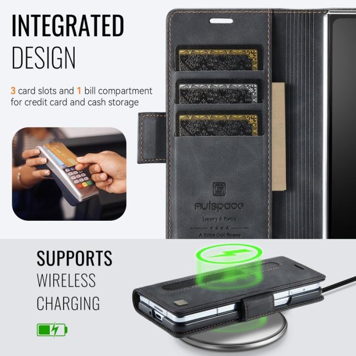 AUTSPACE - AUTSPACE Fodral för Samsung Galaxy Z Fold6 5G Äkta läder - Svart