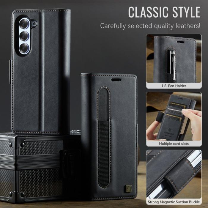 AUTSPACE - AUTSPACE Fodral för Samsung Galaxy Z Fold6 5G Äkta läder - Svart