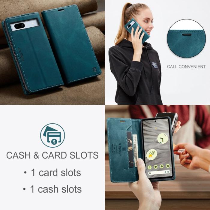 AUTSPACE - AUTSPACE Google Pixel 7a Wallet Fodral Äkta läder - Blå