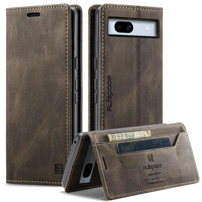 AUTSPACE - AUTSPACE Google Pixel 7a Wallet Fodral Äkta läder - Kaffe