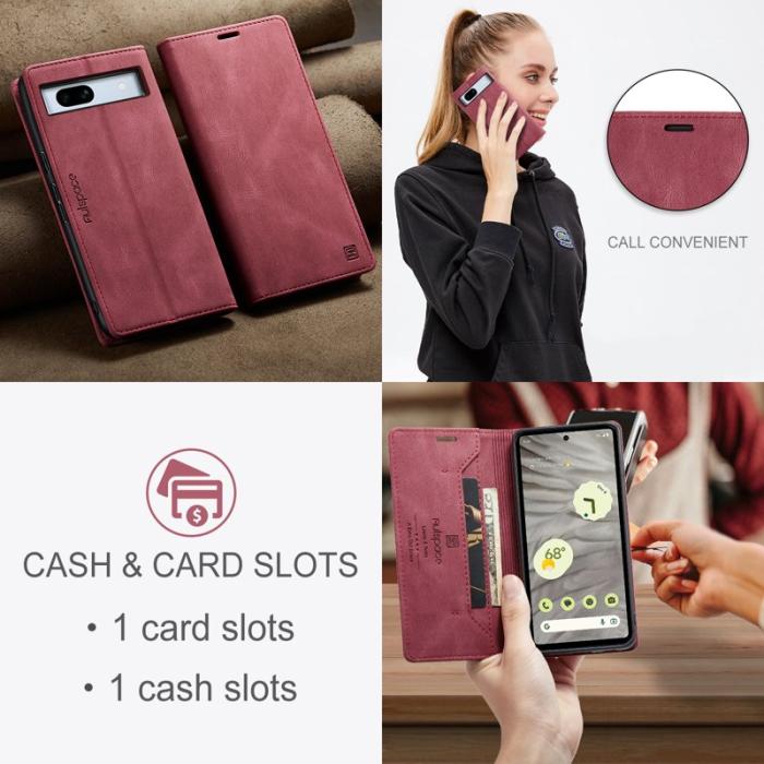 AUTSPACE - AUTSPACE Google Pixel 7a Wallet Fodral Äkta läder - Röd