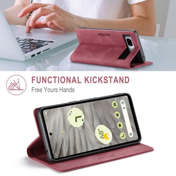 AUTSPACE - AUTSPACE Google Pixel 7a Wallet Fodral Äkta läder - Röd