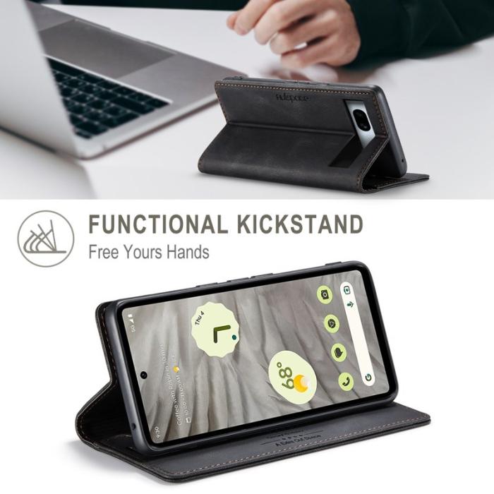 AUTSPACE - AUTSPACE Google Pixel 7a Wallet Fodral Äkta läder - Svart