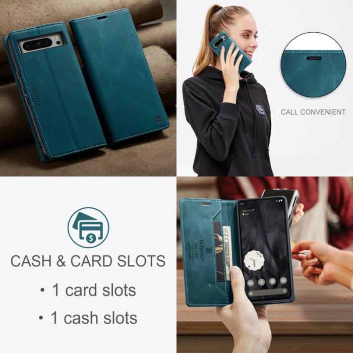 AUTSPACE - AUTSPACE Google Pixel 8 Pro Wallet Fodral Äkta läder - Blå