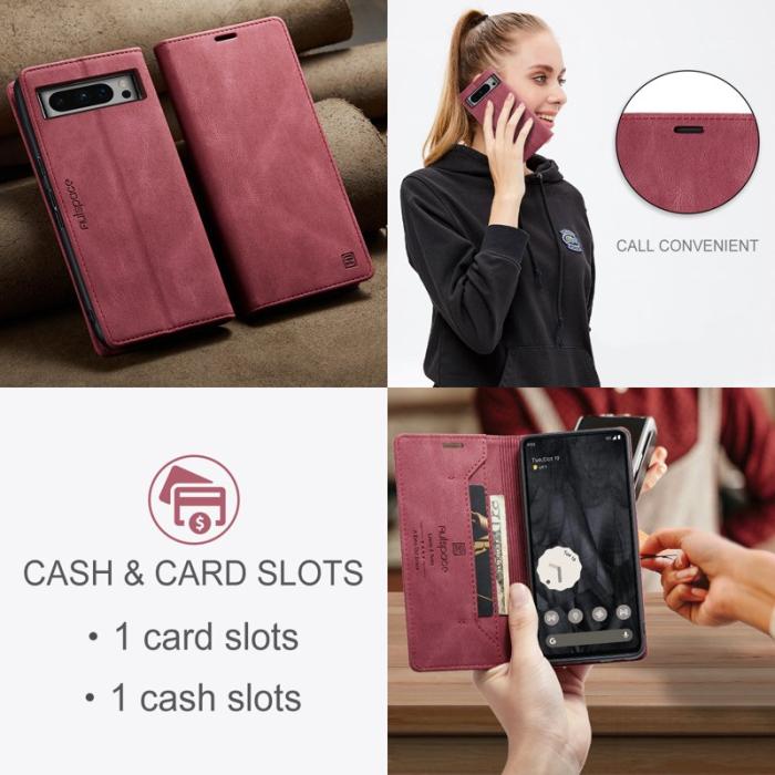 AUTSPACE - AUTSPACE Google Pixel 8 Pro Wallet Fodral Äkta läder - Röd