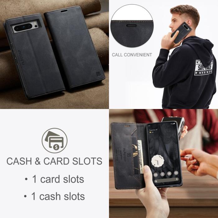 AUTSPACE - AUTSPACE Google Pixel 8 Pro Wallet Fodral Äkta läder - Svart