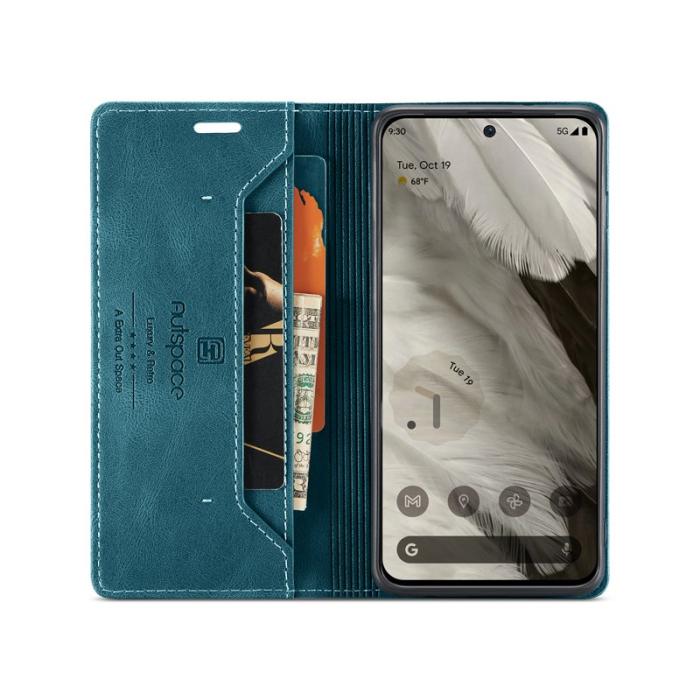 AUTSPACE - AUTSPACE Google Pixel 8 Wallet Fodral Äkta läder - Blå