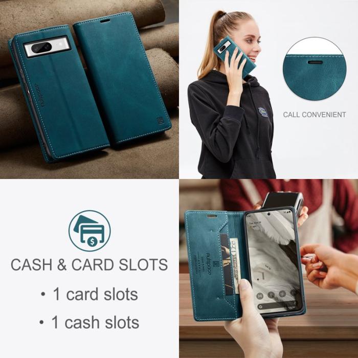 AUTSPACE - AUTSPACE Google Pixel 8 Wallet Fodral Äkta läder - Blå