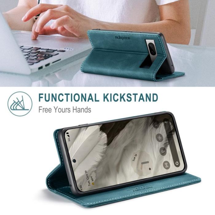 AUTSPACE - AUTSPACE Google Pixel 8 Wallet Fodral Äkta läder - Blå