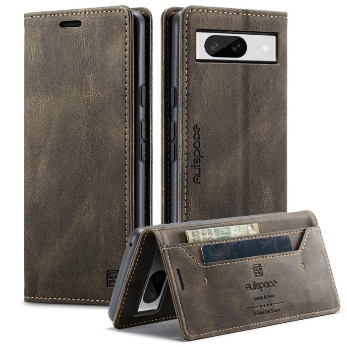 AUTSPACE - AUTSPACE Google Pixel 8 Wallet Fodral Äkta läder - Kaffe