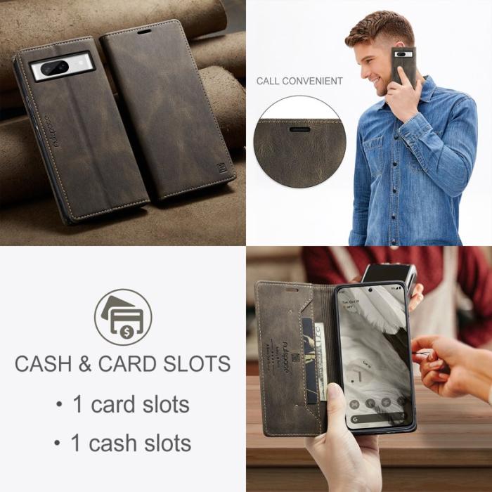 AUTSPACE - AUTSPACE Google Pixel 8 Wallet Fodral Äkta läder - Kaffe