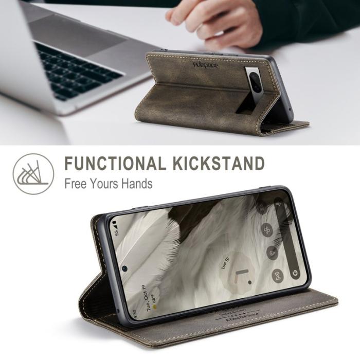 AUTSPACE - AUTSPACE Google Pixel 8 Wallet Fodral Äkta läder - Kaffe
