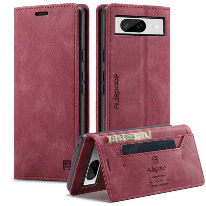 AUTSPACE - AUTSPACE Google Pixel 8 Wallet Fodral Äkta läder - Röd
