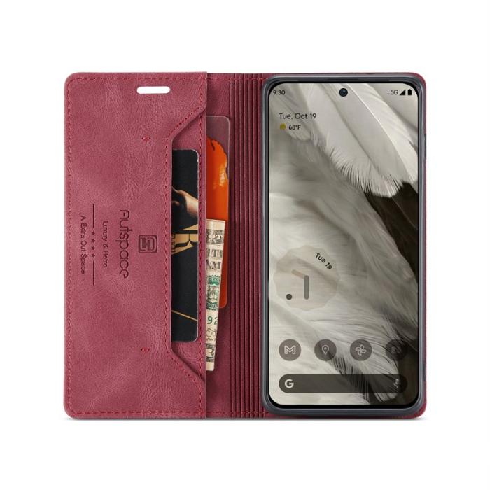 AUTSPACE - AUTSPACE Google Pixel 8 Wallet Fodral Äkta läder - Röd