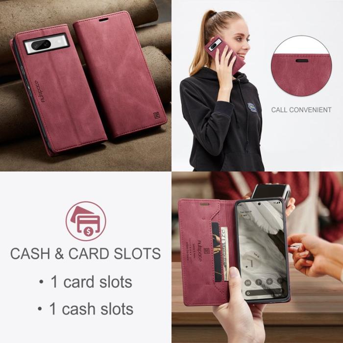 AUTSPACE - AUTSPACE Google Pixel 8 Wallet Fodral Äkta läder - Röd