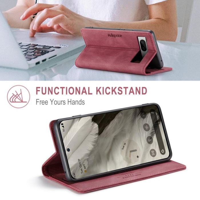 AUTSPACE - AUTSPACE Google Pixel 8 Wallet Fodral Äkta läder - Röd