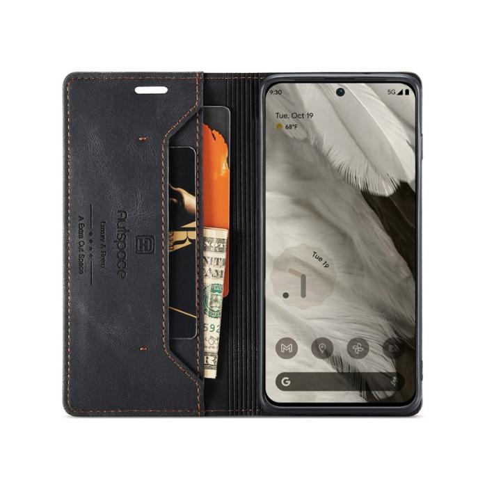 AUTSPACE - AUTSPACE Google Pixel 8 Wallet Fodral Äkta läder - Svart