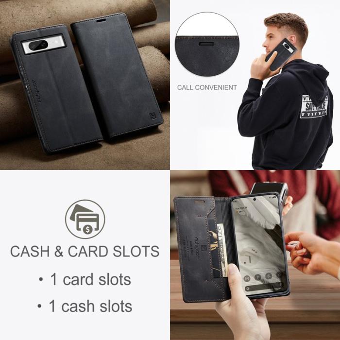 AUTSPACE - AUTSPACE Google Pixel 8 Wallet Fodral Äkta läder - Svart