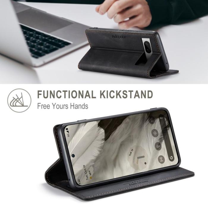 AUTSPACE - AUTSPACE Google Pixel 8 Wallet Fodral Äkta läder - Svart