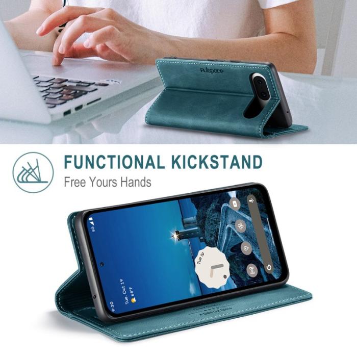 AUTSPACE - AUTSPACE Google Pixel 8a Wallet Fodral Äkta läder - Blå