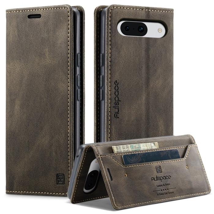 AUTSPACE - AUTSPACE Google Pixel 8a Wallet Fodral Äkta läder - Kaffe